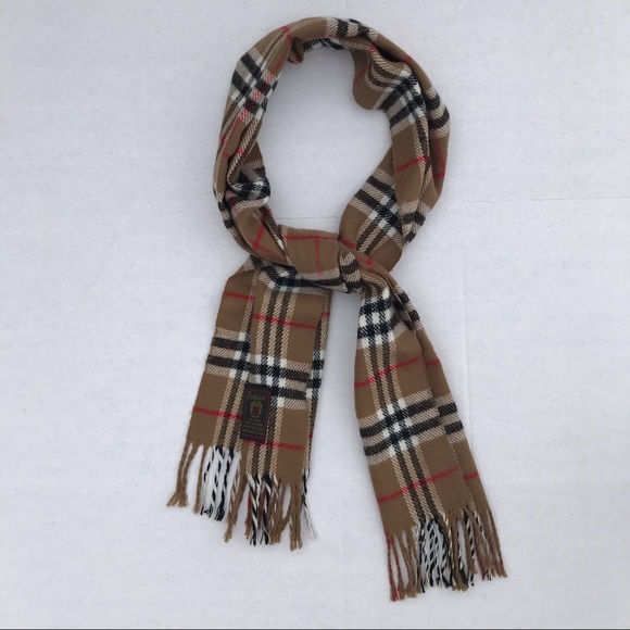 Berkshire Khaki Tan Tartan Plaid Vintage Scarf - Picture 1 of 3